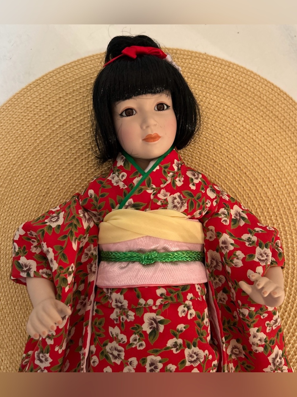 Sakura Little Japanese Girl Porcelain Doll Lenox Children of theWorld Red Kimono